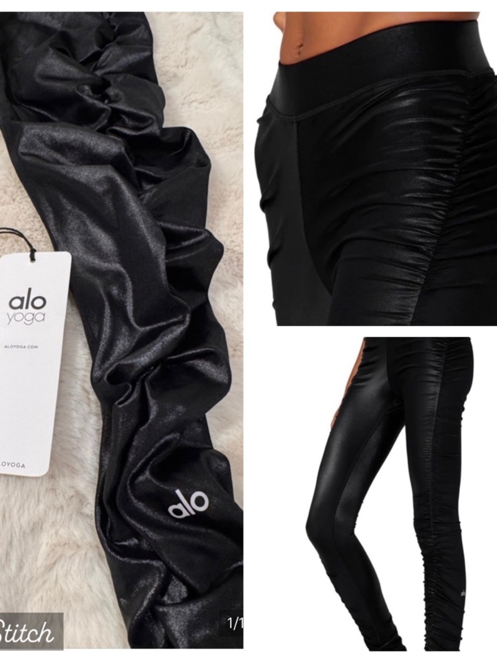 ALO Yoga Black Shiny High-Rise Leggings with Alo Logo